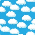 Seamless pattern with white clouds for fabric, decorative paper, web. Flat vector illustration on blue background. Royalty Free Stock Photo